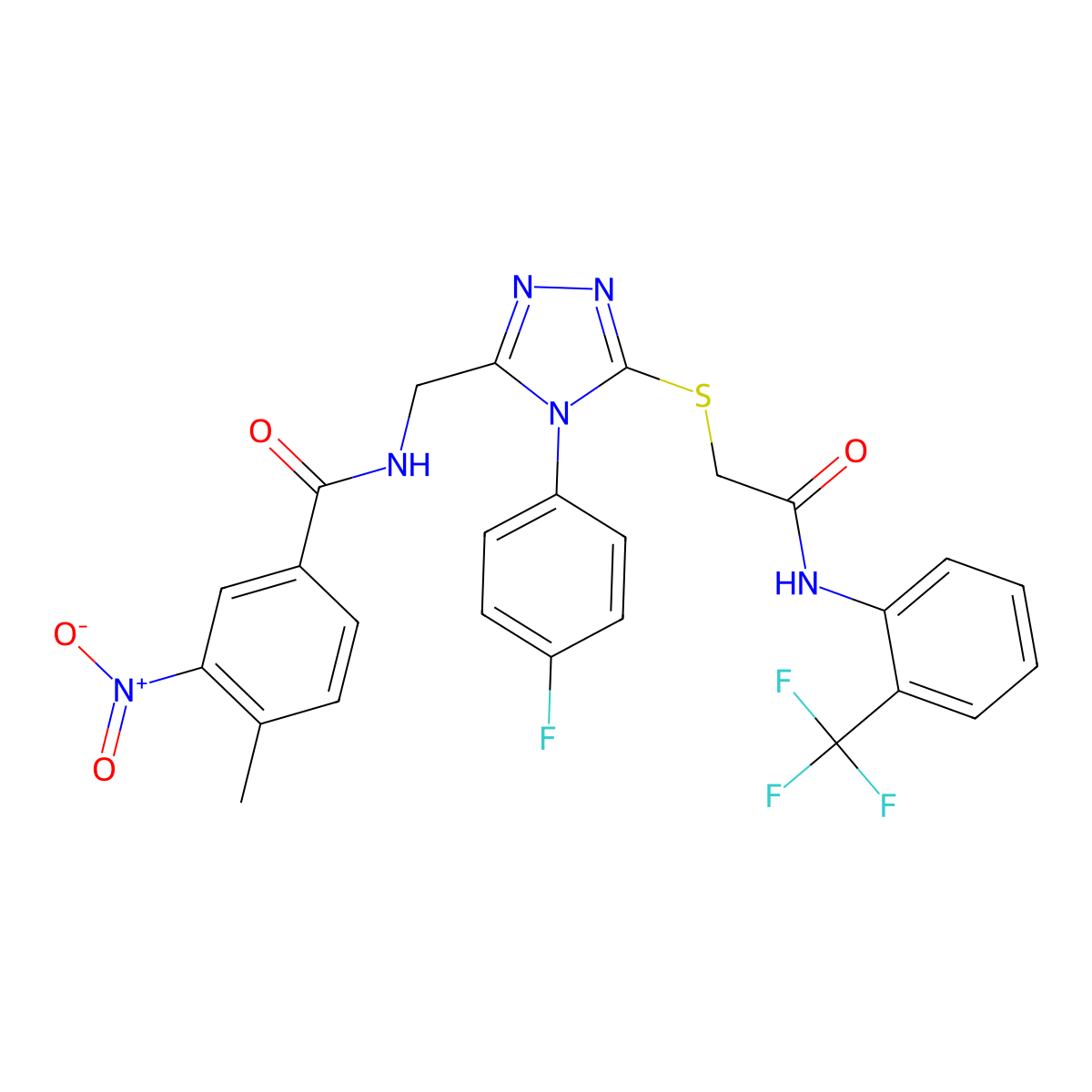 N-{[4-(4-fluorophenyl)-5-[({[2-(trifluoromethyl)phenyl]carbamoyl}methyl)sulfanyl]-4H-1,2,4-triazol-3-yl]methyl}-4-methyl-3-nitrobenzamide molecular structure, CAS 389071-21-0