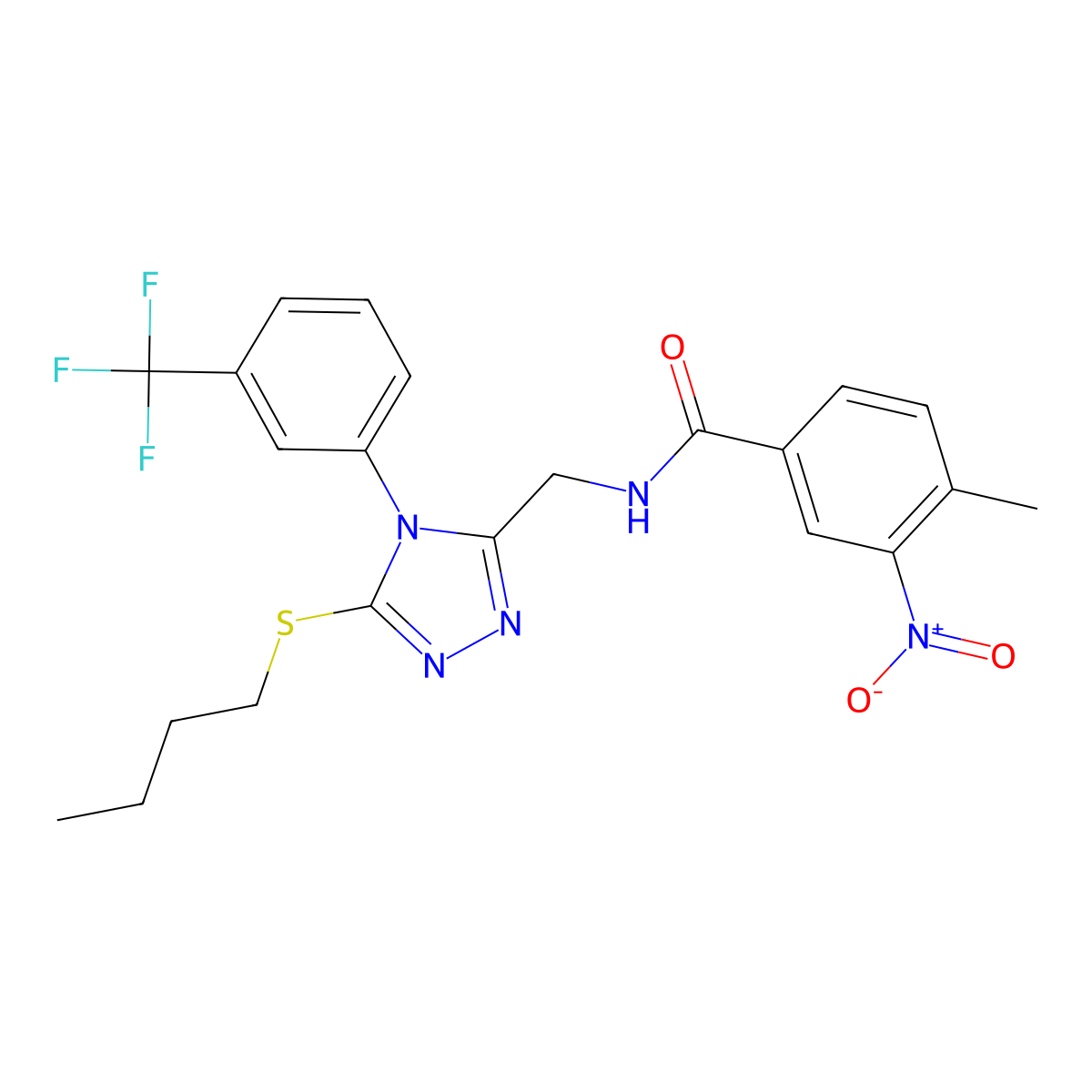 N-[[5-butylsulfanyl-4-[3-(trifluoromethyl)phenyl]-1,2,4-triazol-3-yl]methyl]-4-methyl-3-nitrobenzamide molecular structure, CAS 389071-23-2
