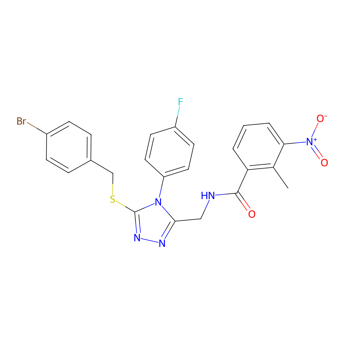 N-((5-((4-bromobenzyl)thio)-4-(4-fluorophenyl)-4H-1,2,4-triazol-3-yl)methyl)-2-methyl-3-nitrobenzamide molecular structure, CAS 389071-26-5