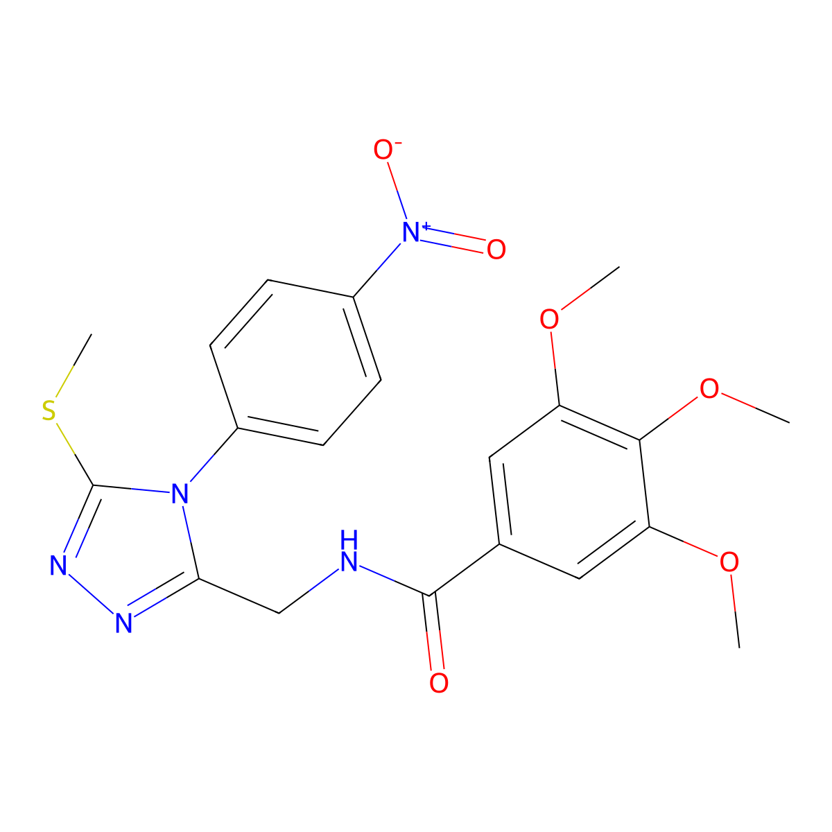 3,4,5-trimethoxy-N-[[5-methylsulfanyl-4-(4-nitrophenyl)-1,2,4-triazol-3-yl]methyl]benzamide molecular structure, CAS 389071-35-6