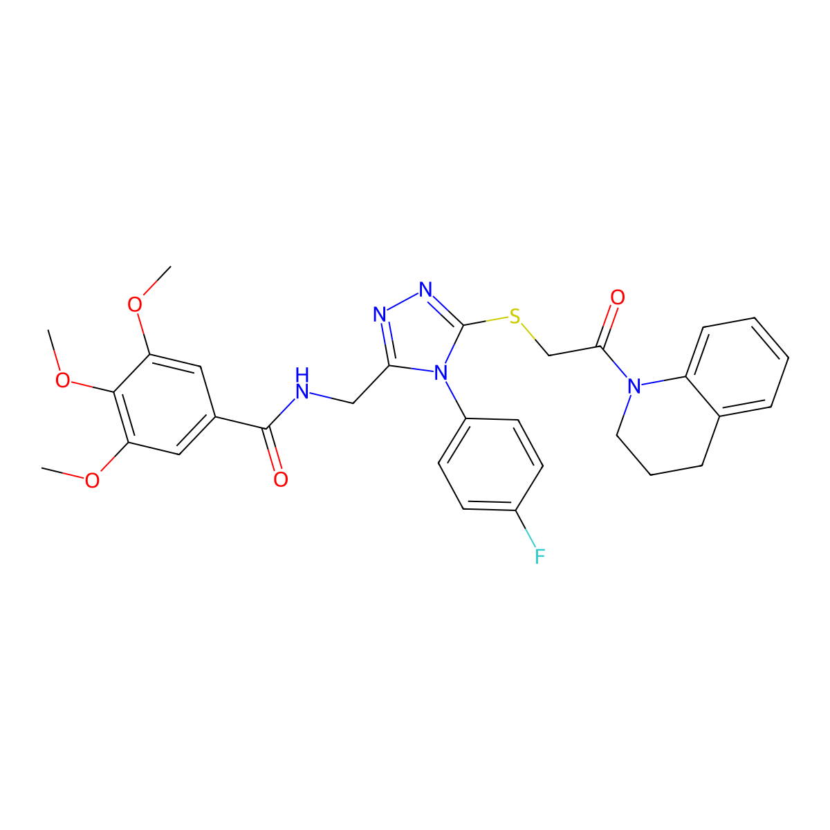 N-((5-((2-(3,4-dihydroquinolin-1(2H)-yl)-2-oxoethyl)thio)-4-(4-fluorophenyl)-4H-1,2,4-triazol-3-yl)methyl)-3,4,5-trimethoxybenzamide molecular structure, CAS 389071-36-7