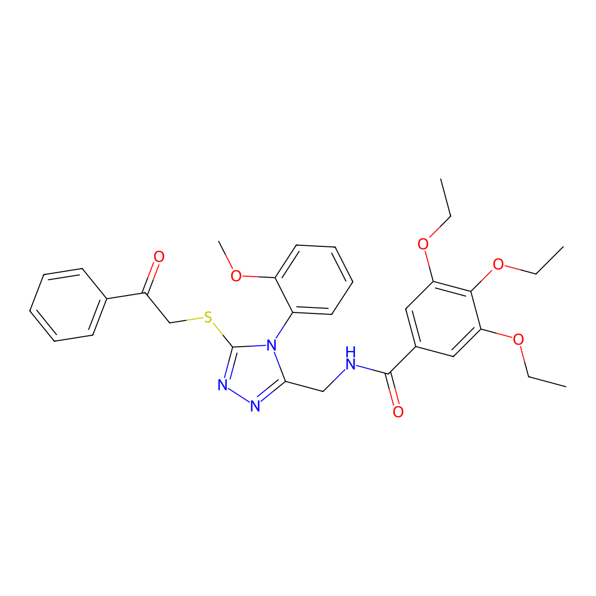 3,4,5-triethoxy-N-[[4-(2-methoxyphenyl)-5-phenacylsulfanyl-1,2,4-triazol-3-yl]methyl]benzamide molecular structure, CAS 389071-38-9