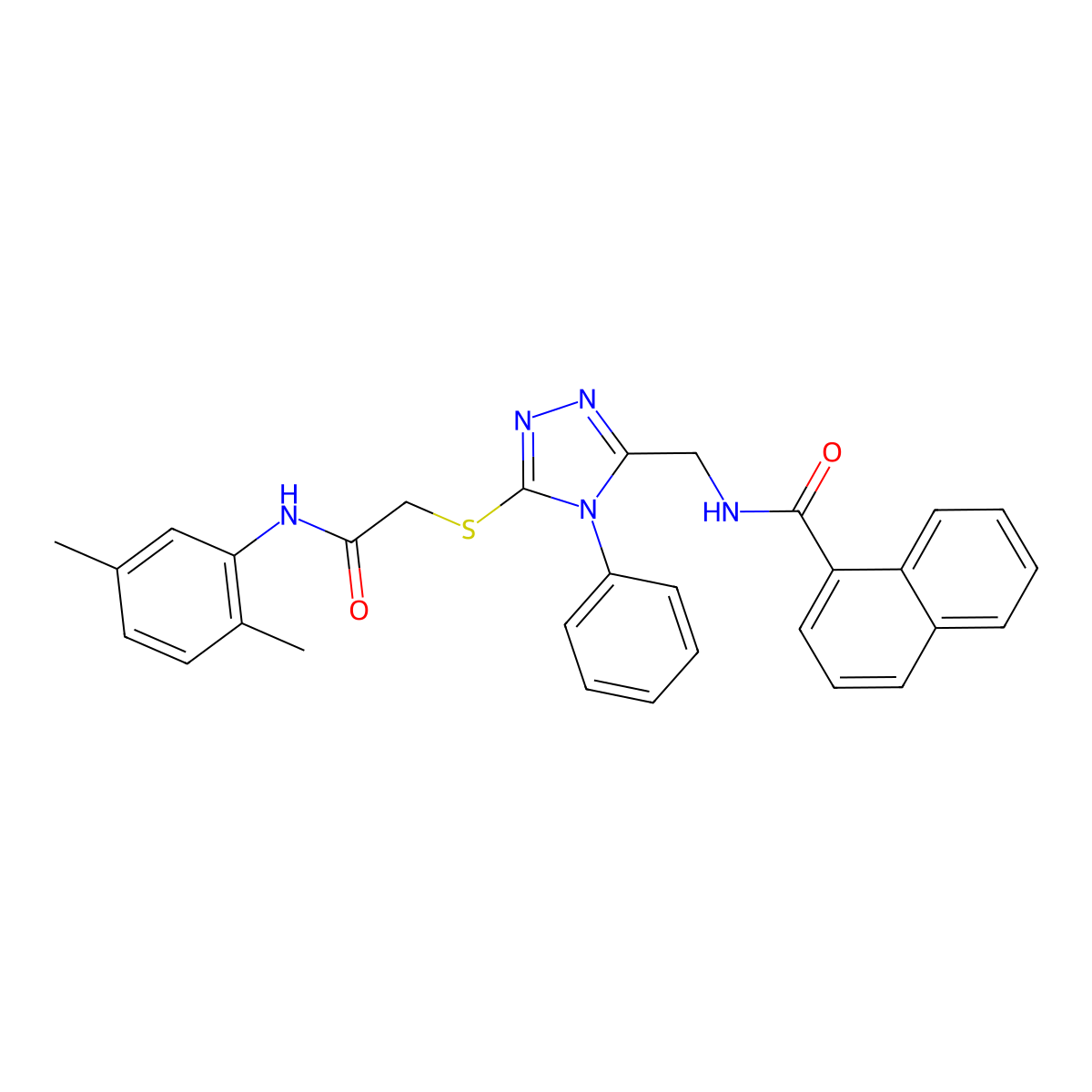 N-((5-((2-((2,5-dimethylphenyl)amino)-2-oxoethyl)thio)-4-phenyl-4H-1,2,4-triazol-3-yl)methyl)-1-naphthamide molecular structure, CAS 389071-39-0