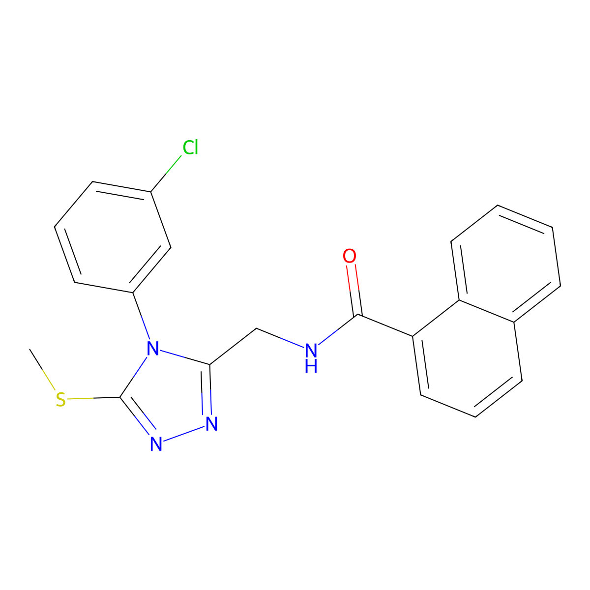 N-((4-(3-chlorophenyl)-5-(methylthio)-4H-1,2,4-triazol-3-yl)methyl)-1-naphthamide molecular structure, CAS 389071-41-4