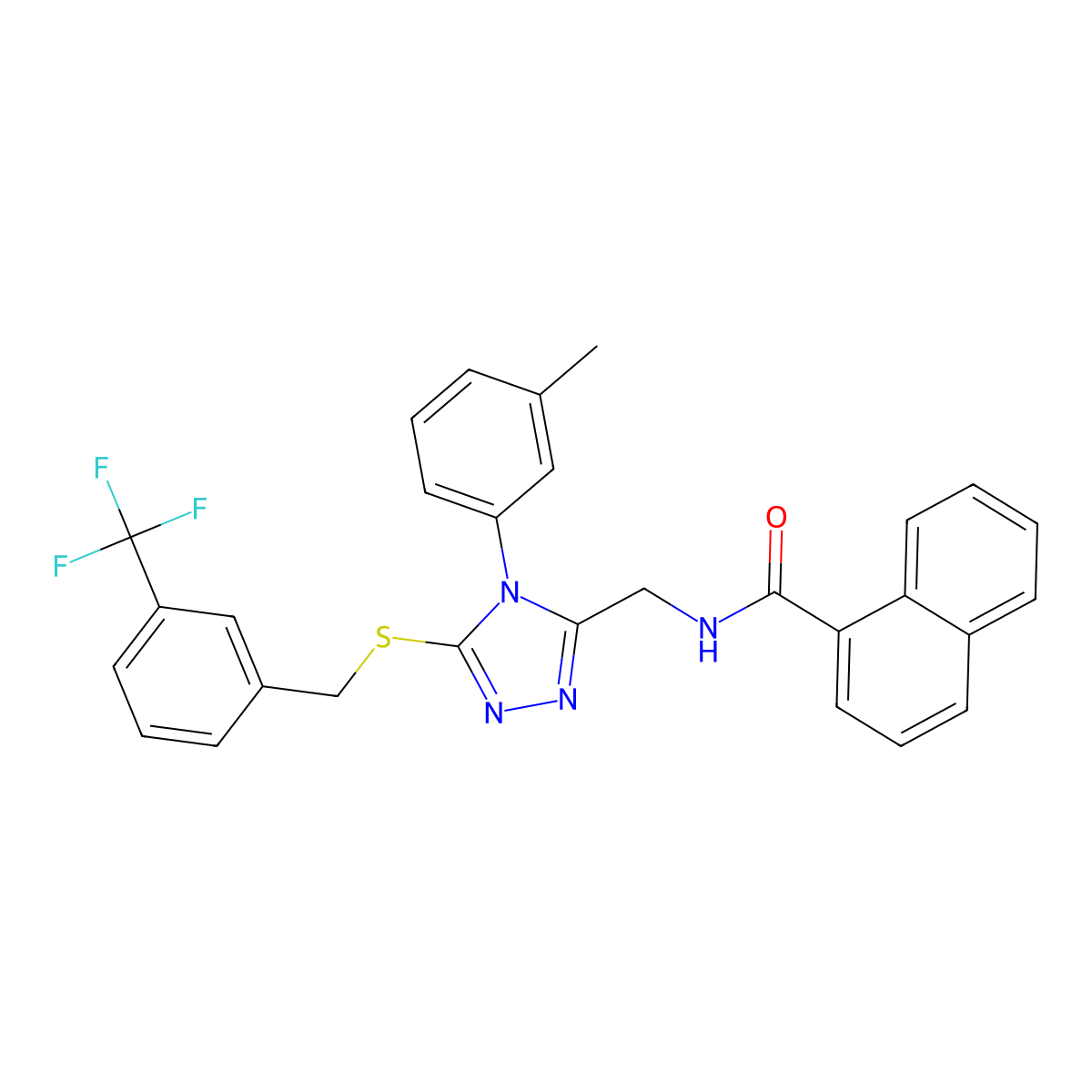 N-[[4-(3-methylphenyl)-5-[[3-(trifluoromethyl)phenyl]methylsulfanyl]-1,2,4-triazol-3-yl]methyl]naphthalene-1-carboxamide molecular structure, CAS 389071-43-6
