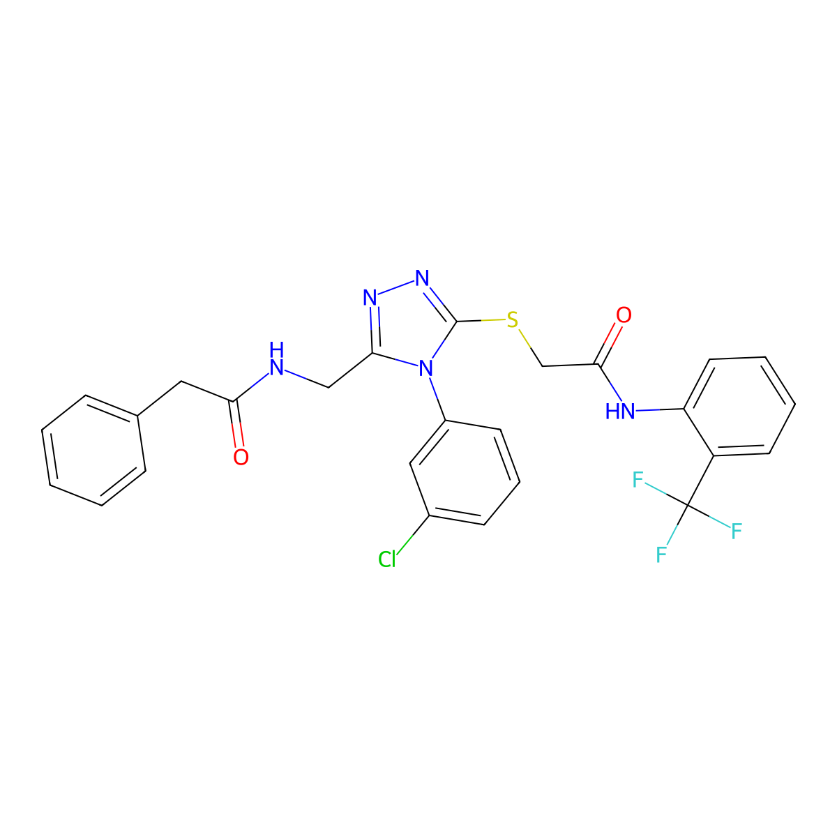 2-{[4-(3-chlorophenyl)-5-[(2-phenylacetamido)methyl]-4H-1,2,4-triazol-3-yl]sulfanyl}-N-[2-(trifluoromethyl)phenyl]acetamide molecular structure, CAS 389071-47-0