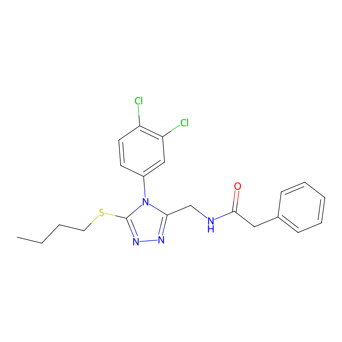 N-[[5-butylsulfanyl-4-(3,4-dichlorophenyl)-1,2,4-triazol-3-yl]methyl]-2-phenylacetamide molecular structure, CAS 389071-48-1