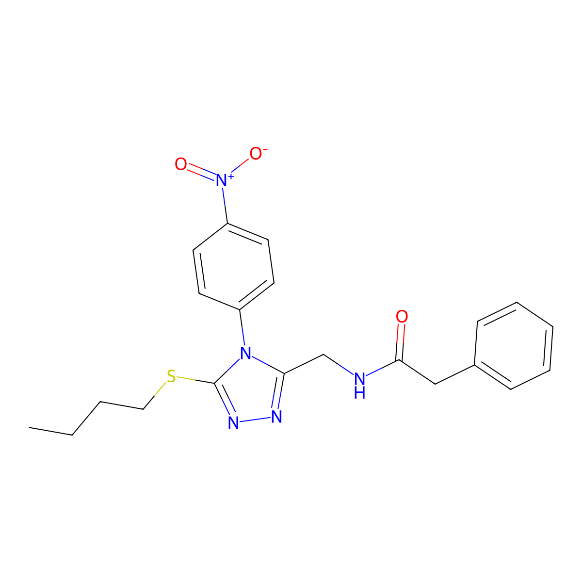 N-[[5-butylsulfanyl-4-(4-nitrophenyl)-1,2,4-triazol-3-yl]methyl]-2-phenylacetamide molecular structure, CAS 389071-49-2