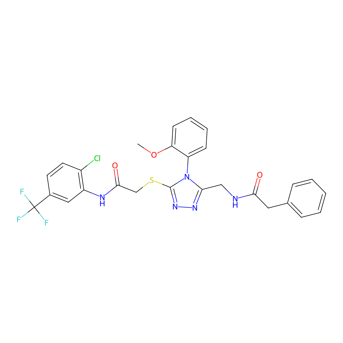 N-(2-chloro-5-(trifluoromethyl)phenyl)-2-((4-(2-methoxyphenyl)-5-((2-phenylacetamido)methyl)-4H-1,2,4-triazol-3-yl)thio)acetamide molecular structure, CAS 389071-50-5