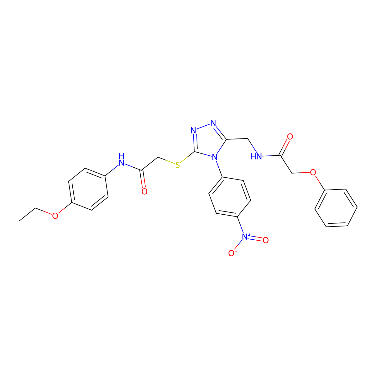 N-(4-ethoxyphenyl)-2-((4-(4-nitrophenyl)-5-((2-phenoxyacetamido)methyl)-4H-1,2,4-triazol-3-yl)thio)acetamide molecular structure, CAS 389071-61-8
