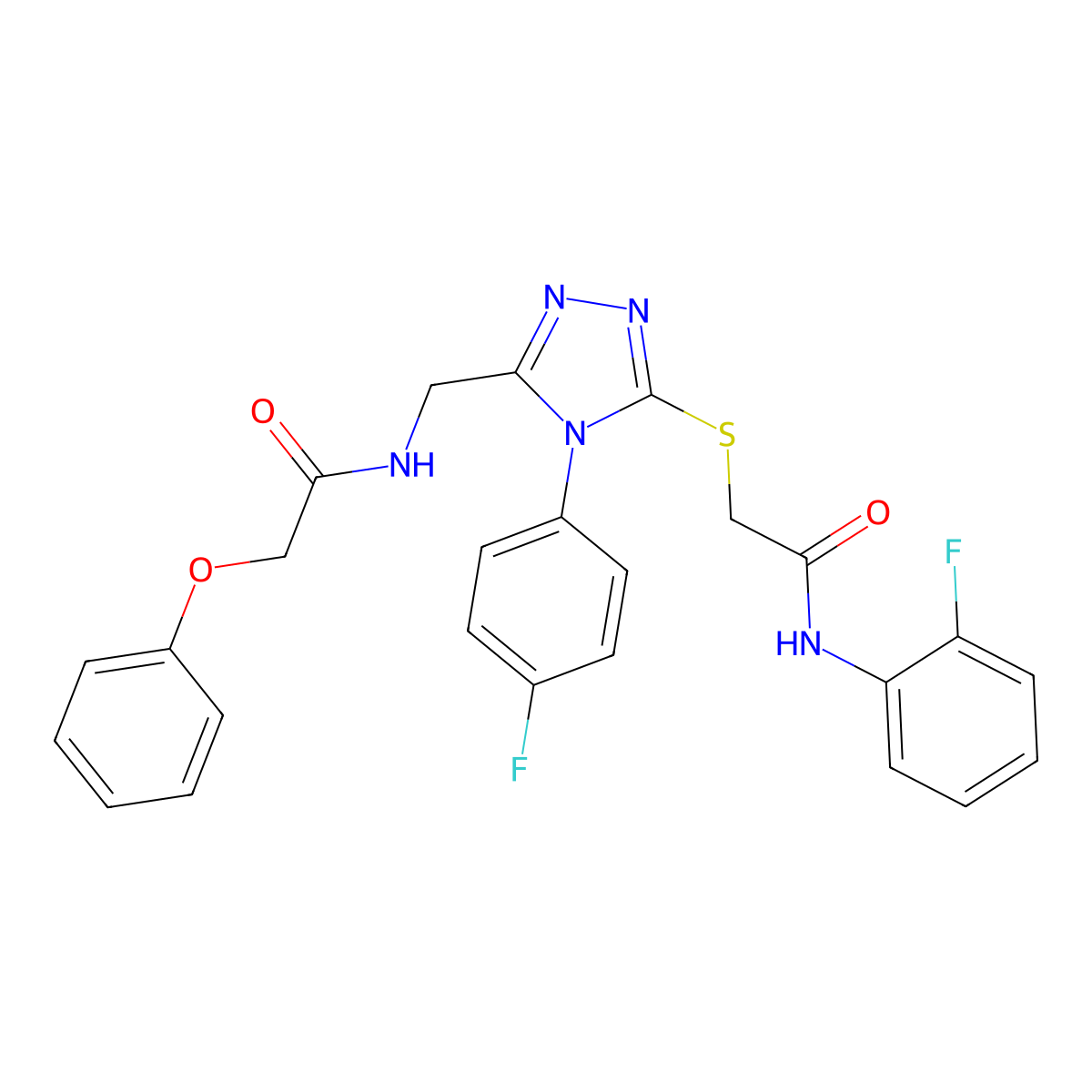 N-(2-fluorophenyl)-2-((4-(4-fluorophenyl)-5-((2-phenoxyacetamido)methyl)-4H-1,2,4-triazol-3-yl)thio)acetamide molecular structure, CAS 389071-66-3