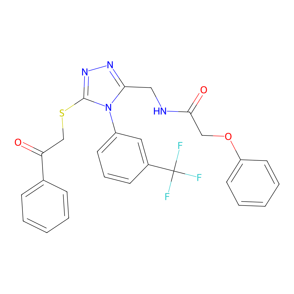 N-[[5-phenacylsulfanyl-4-[3-(trifluoromethyl)phenyl]-1,2,4-triazol-3-yl]methyl]-2-phenoxyacetamide molecular structure, CAS 389071-68-5