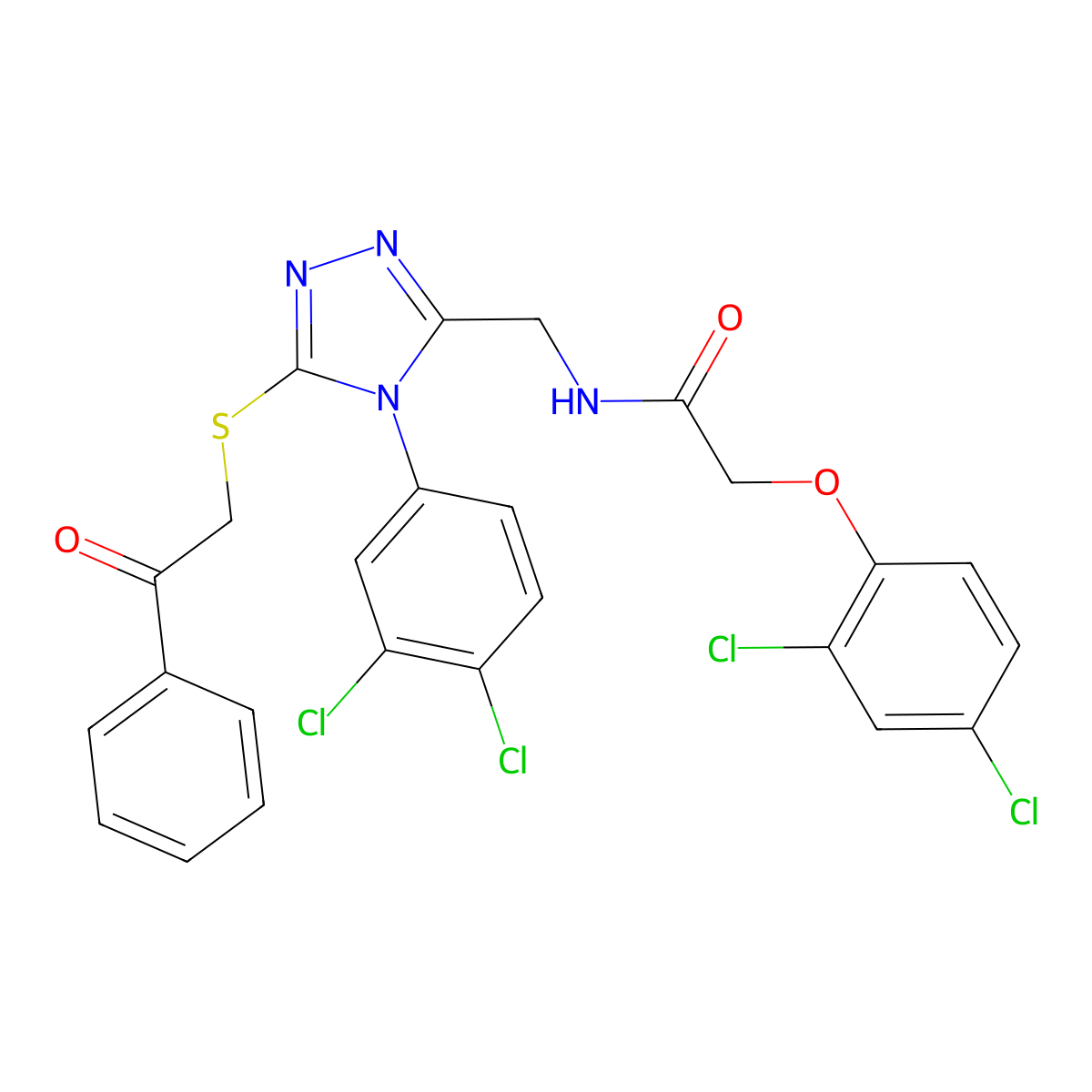 2-(2,4-dichlorophenoxy)-N-((4-(3,4-dichlorophenyl)-5-((2-oxo-2-phenylethyl)thio)-4H-1,2,4-triazol-3-yl)methyl)acetamide molecular structure, CAS 389071-78-7