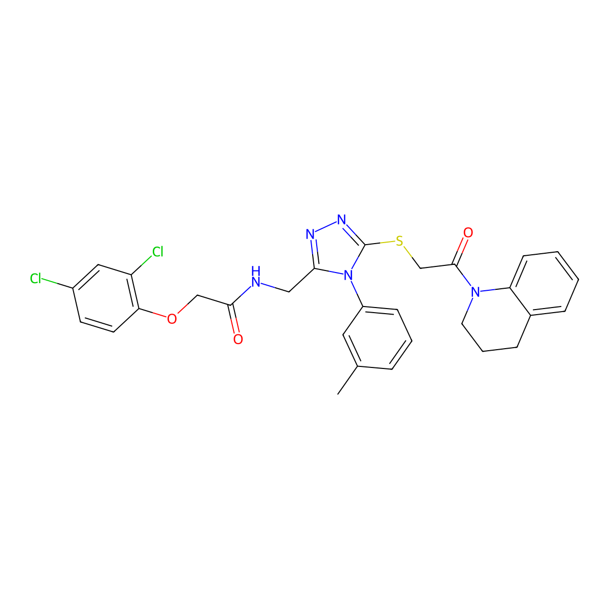 2-(2,4-dichlorophenoxy)-N-[[5-[2-(3,4-dihydro-2H-quinolin-1-yl)-2-oxoethyl]sulfanyl-4-(3-methylphenyl)-1,2,4-triazol-3-yl]methyl]acetamide molecular structure, CAS 389071-79-8
