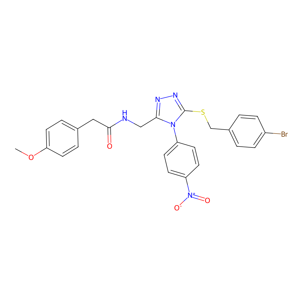 N-[[5-[(4-bromophenyl)methylsulfanyl]-4-(4-nitrophenyl)-1,2,4-triazol-3-yl]methyl]-2-(4-methoxyphenyl)acetamide molecular structure, CAS 389071-82-3