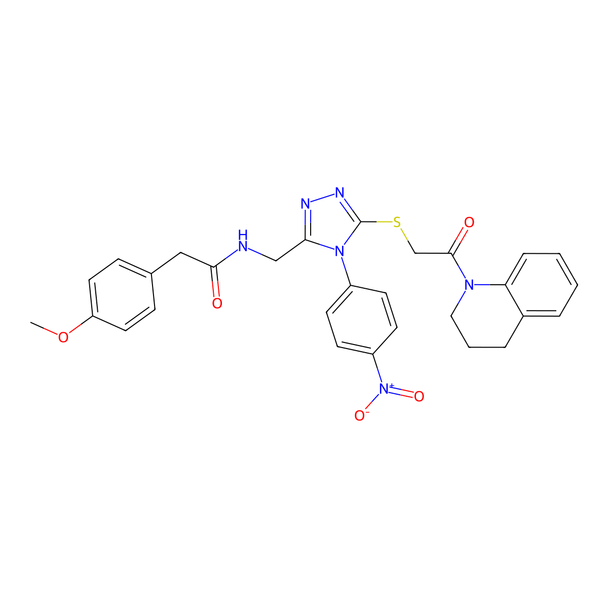 N-((5-((2-(3,4-dihydroquinolin-1(2H)-yl)-2-oxoethyl)thio)-4-(4-nitrophenyl)-4H-1,2,4-triazol-3-yl)methyl)-2-(4-methoxyphenyl)acetamide molecular structure, CAS 389071-83-4