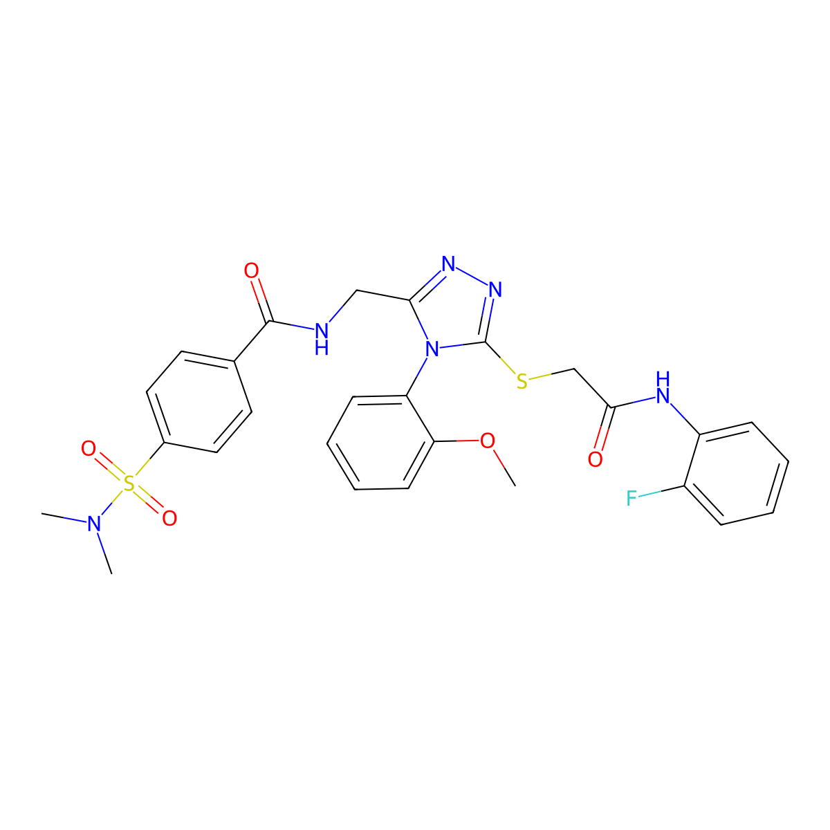 4-(dimethylsulfamoyl)-N-[[5-[2-(2-fluoroanilino)-2-oxoethyl]sulfanyl-4-(2-methoxyphenyl)-1,2,4-triazol-3-yl]methyl]benzamide molecular structure, CAS 389071-89-0
