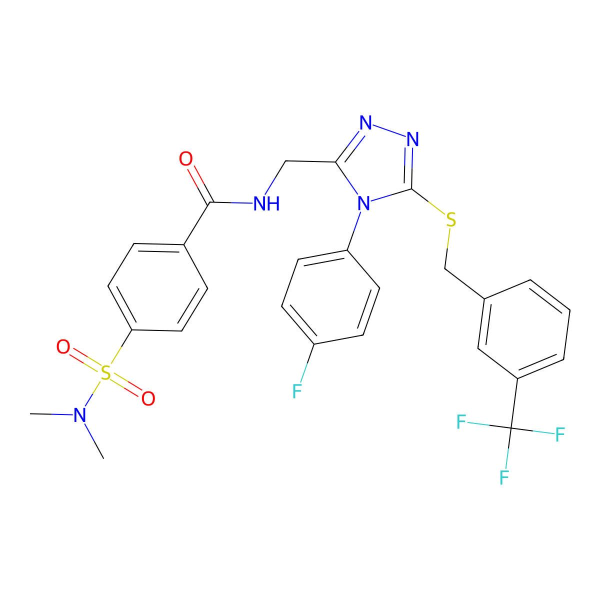 4-(dimethylsulfamoyl)-N-[[4-(4-fluorophenyl)-5-[[3-(trifluoromethyl)phenyl]methylsulfanyl]-1,2,4-triazol-3-yl]methyl]benzamide molecular structure, CAS 389071-91-4
