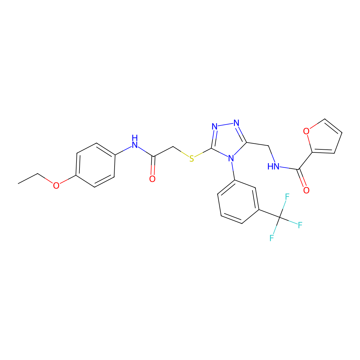 N-((5-((2-((4-ethoxyphenyl)amino)-2-oxoethyl)thio)-4-(3-(trifluoromethyl)phenyl)-4H-1,2,4-triazol-3-yl)methyl)furan-2-carboxamide molecular structure, CAS 389072-03-1
