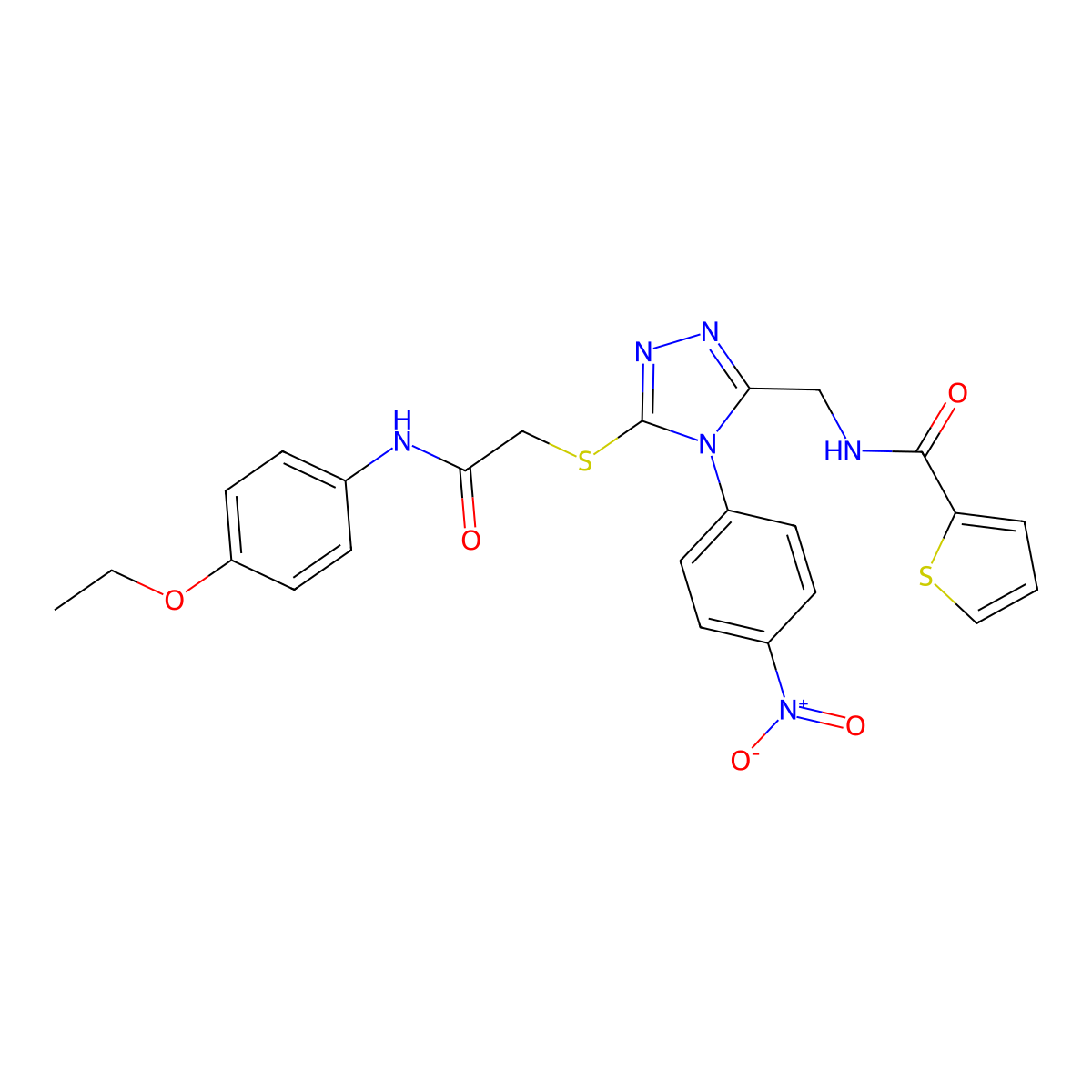 N-((5-((2-((4-ethoxyphenyl)amino)-2-oxoethyl)thio)-4-(4-nitrophenyl)-4H-1,2,4-triazol-3-yl)methyl)thiophene-2-carboxamide molecular structure, CAS 389072-15-5