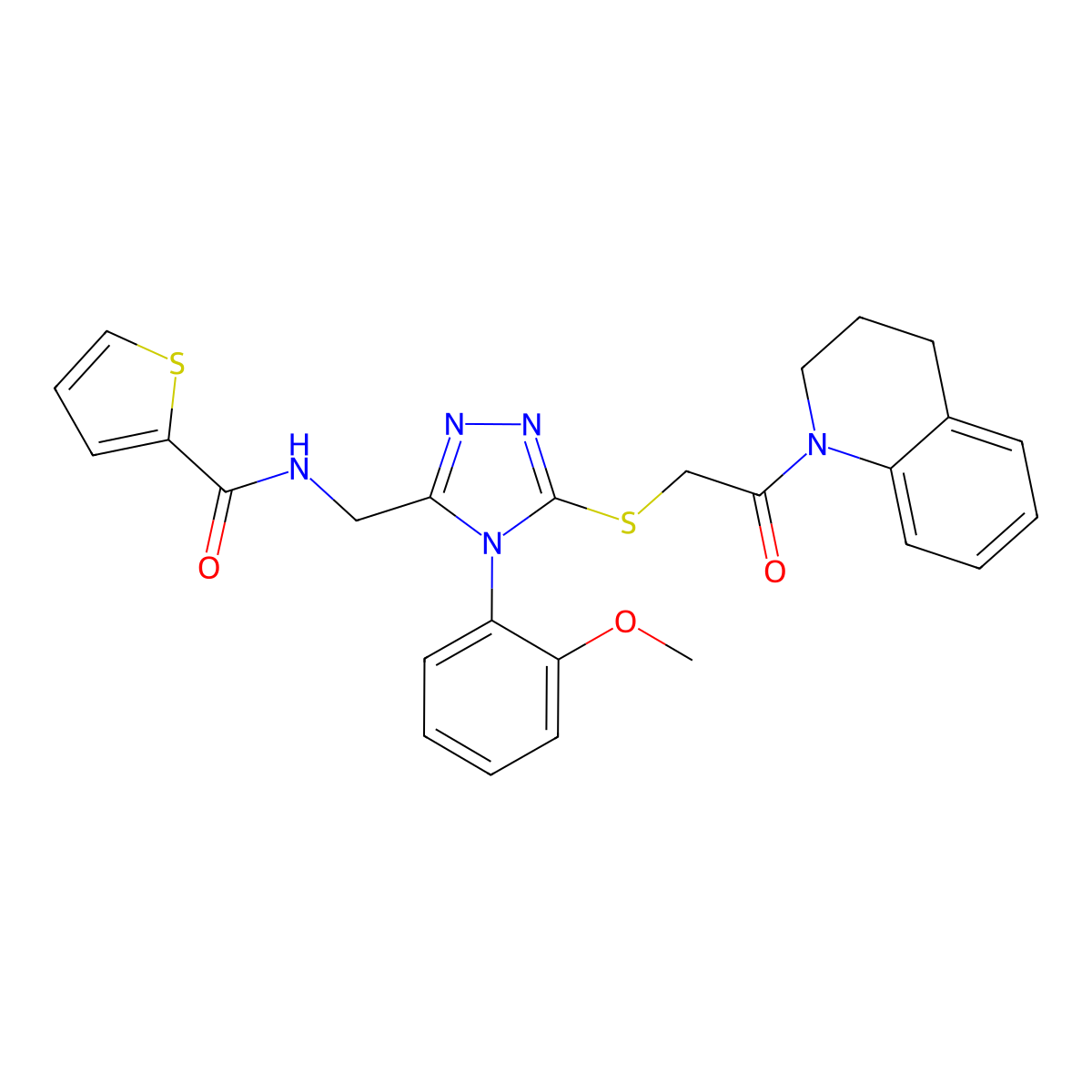 N-((5-((2-(3,4-dihydroquinolin-1(2H)-yl)-2-oxoethyl)thio)-4-(2-methoxyphenyl)-4H-1,2,4-triazol-3-yl)methyl)thiophene-2-carboxamide molecular structure, CAS 389072-21-3