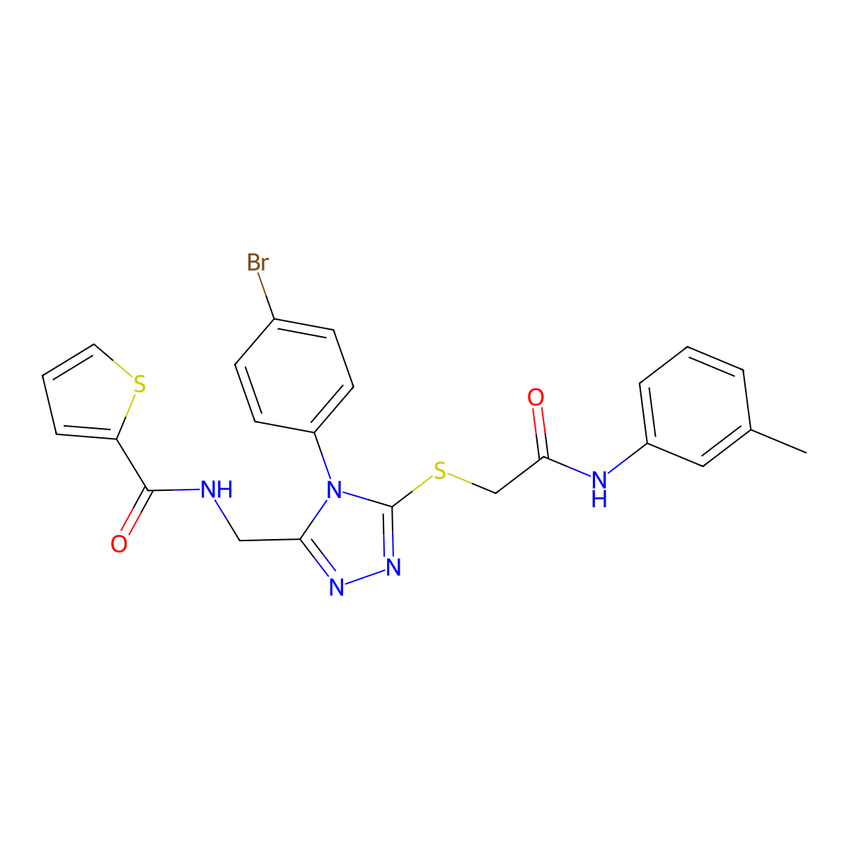 N-((4-(4-bromophenyl)-5-((2-oxo-2-(m-tolylamino)ethyl)thio)-4H-1,2,4-triazol-3-yl)methyl)thiophene-2-carboxamide molecular structure, CAS 389072-23-5