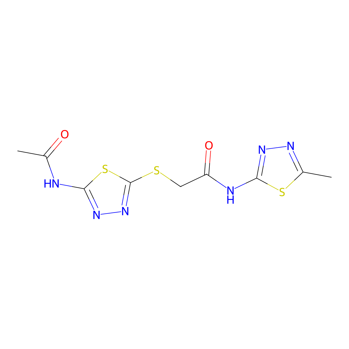 2-[(5-acetamido-1,3,4-thiadiazol-2-yl)sulfanyl]-N-(5-methyl-1,3,4-thiadiazol-2-yl)acetamide molecular structure, CAS 389072-30-4