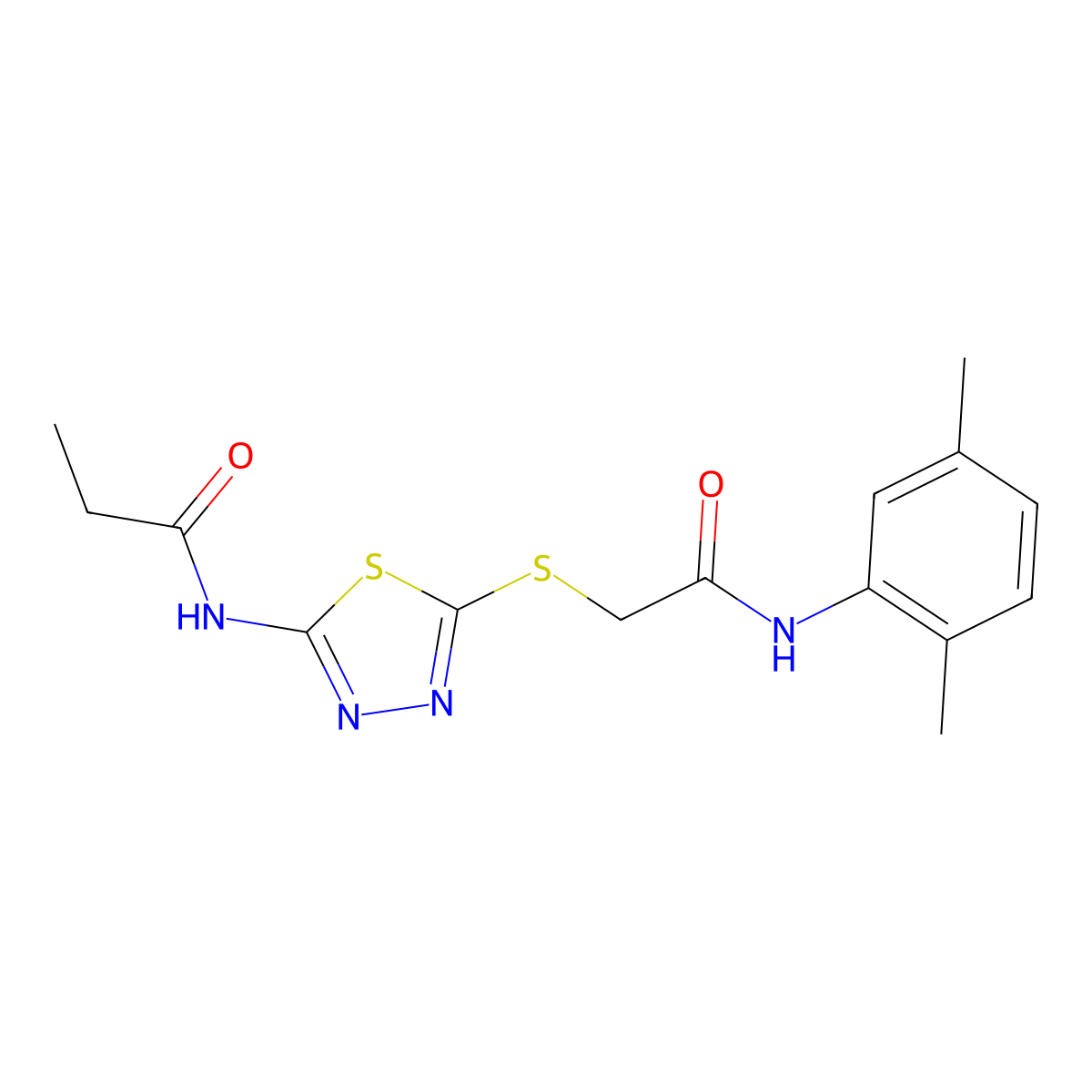 N-(5-((2-((2,5-dimethylphenyl)amino)-2-oxoethyl)thio)-1,3,4-thiadiazol-2-yl)propionamide molecular structure, CAS 389072-32-6