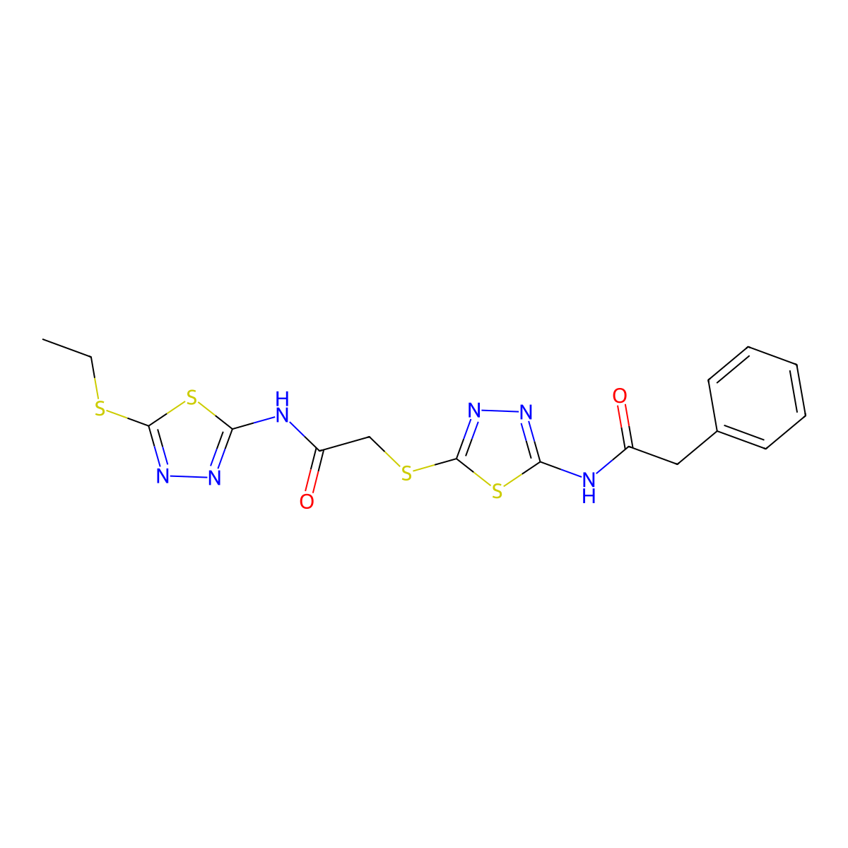 N-(5-(ethylthio)-1,3,4-thiadiazol-2-yl)-2-((5-(2-phenylacetamido)-1,3,4-thiadiazol-2-yl)thio)acetamide molecular structure, CAS 389072-39-3