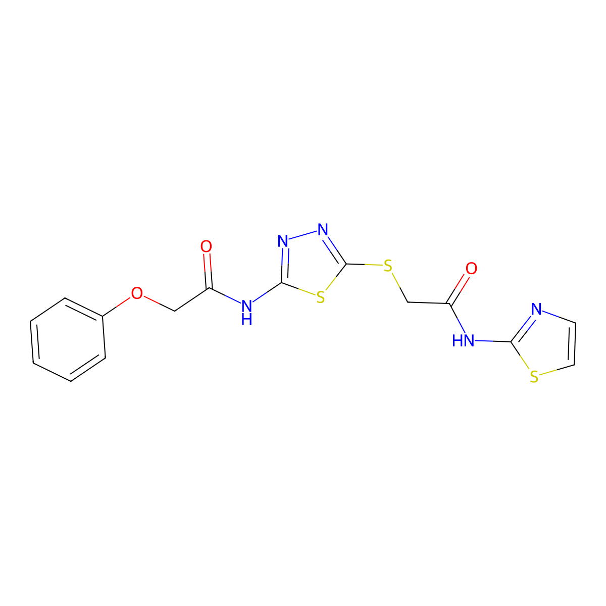 N-(5-((2-oxo-2-(thiazol-2-ylamino)ethyl)thio)-1,3,4-thiadiazol-2-yl)-2-phenoxyacetamide molecular structure, CAS 389072-45-1