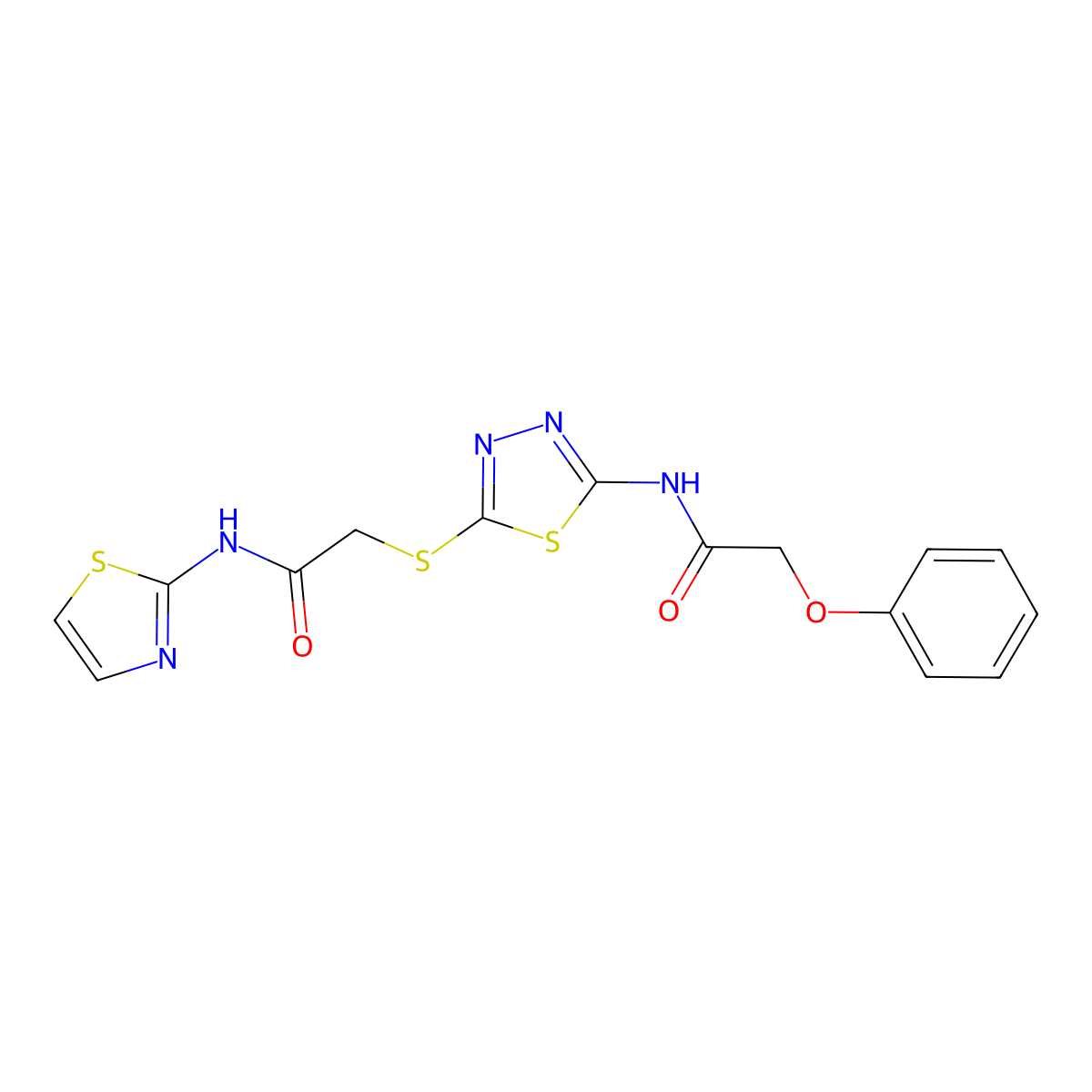 N-(5-((2-oxo-2-(thiazol-2-ylamino)ethyl)thio)-1,3,4-thiadiazol-2-yl)-2-phenoxyacetamide molecular structure, CAS 389072-45-1