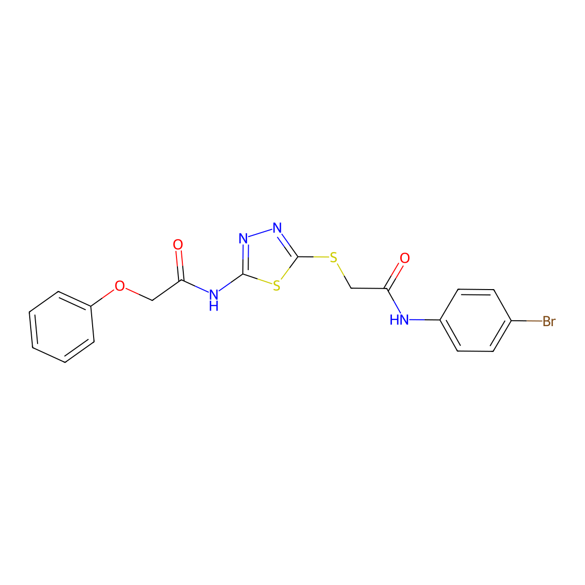 N-[5-({2-[(4-bromophenyl)amino]-2-oxoethyl}sulfanyl)-1,3,4-thiadiazol-2-yl]-2-phenoxyacetamide molecular structure, CAS 389072-47-3