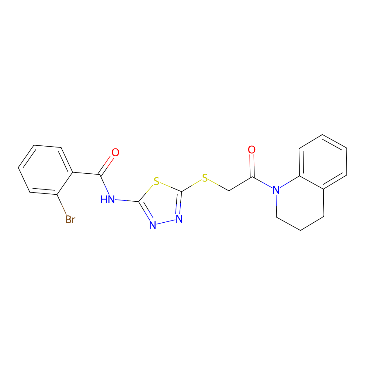 2-bromo-N-(5-((2-(3,4-dihydroquinolin-1(2H)-yl)-2-oxoethyl)thio)-1,3,4-thiadiazol-2-yl)benzamide molecular structure, CAS 389072-58-6