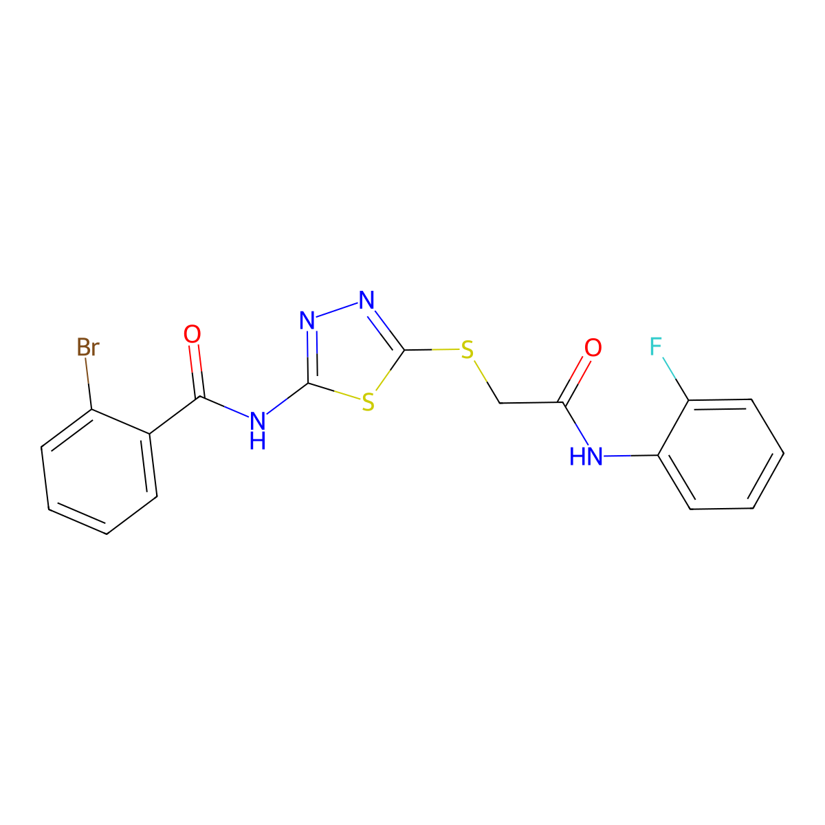 2-bromo-N-(5-((2-((2-fluorophenyl)amino)-2-oxoethyl)thio)-1,3,4-thiadiazol-2-yl)benzamide molecular structure, CAS 389072-59-7