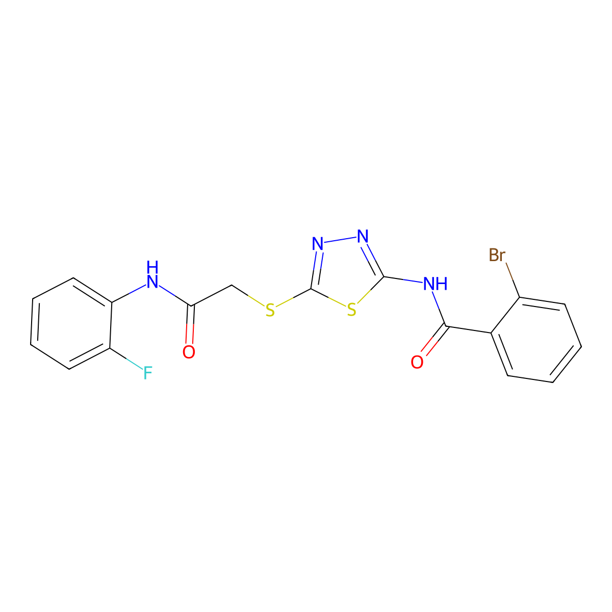 2-bromo-N-(5-((2-((2-fluorophenyl)amino)-2-oxoethyl)thio)-1,3,4-thiadiazol-2-yl)benzamide molecular structure, CAS 389072-59-7