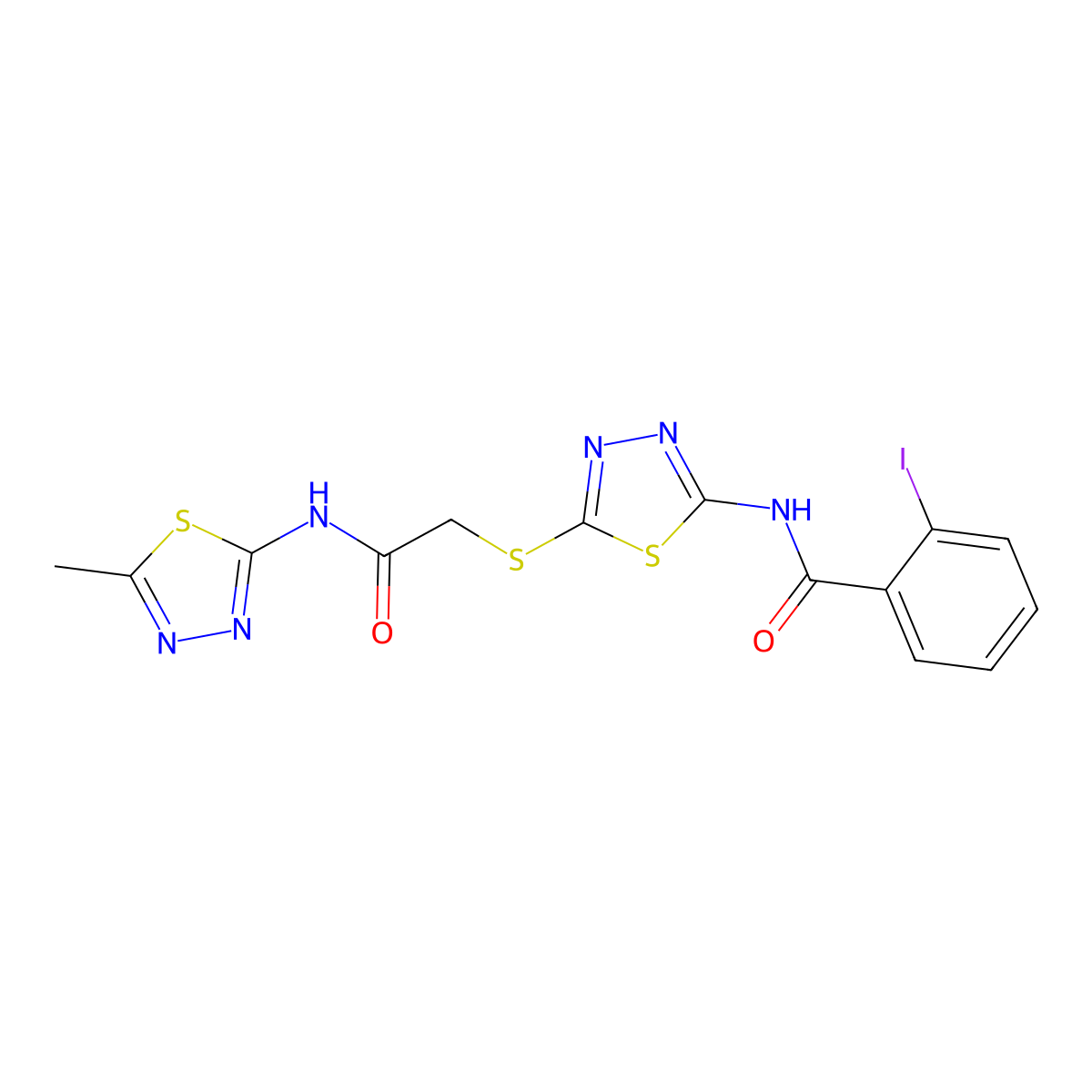 2-iodo-N-[5-({[(5-methyl-1,3,4-thiadiazol-2-yl)carbamoyl]methyl}sulfanyl)-1,3,4-thiadiazol-2-yl]benzamide molecular structure, CAS 389072-60-0