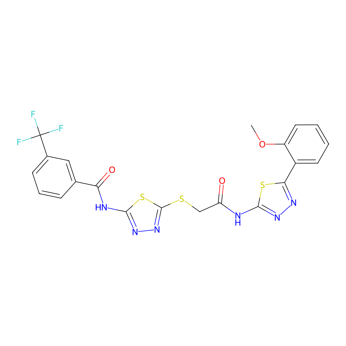 N-(5-((2-((5-(2-methoxyphenyl)-1,3,4-thiadiazol-2-yl)amino)-2-oxoethyl)thio)-1,3,4-thiadiazol-2-yl)-3-(trifluoromethyl)benzamide molecular structure, CAS 389072-74-6