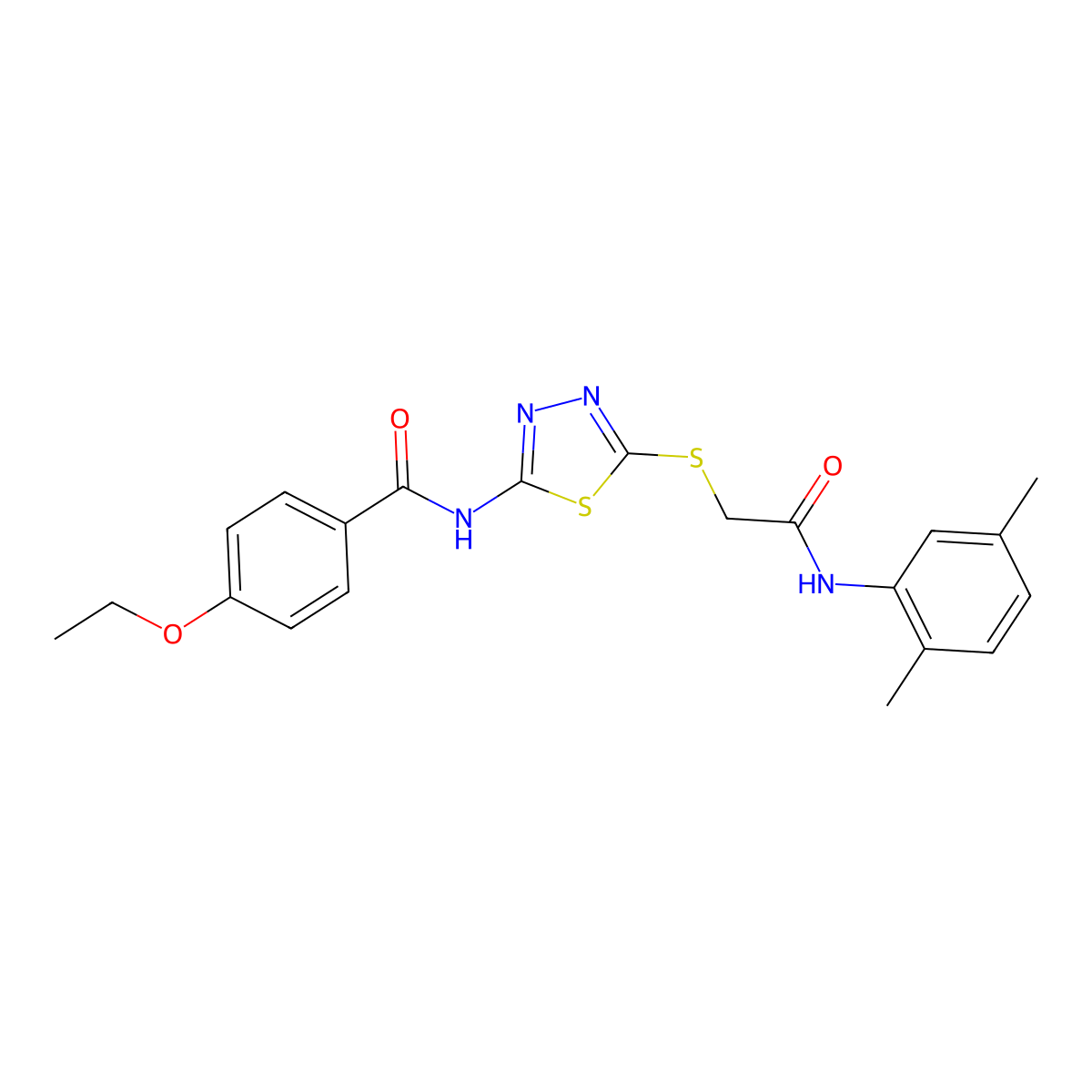 N-[5-[2-(2,5-dimethylanilino)-2-oxoethyl]sulfanyl-1,3,4-thiadiazol-2-yl]-4-ethoxybenzamide molecular structure, CAS 389072-75-7