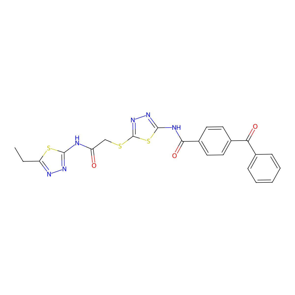 4-benzoyl-N-[5-[2-[(5-ethyl-1,3,4-thiadiazol-2-yl)amino]-2-oxoethyl]sulfanyl-1,3,4-thiadiazol-2-yl]benzamide molecular structure, CAS 389073-20-5