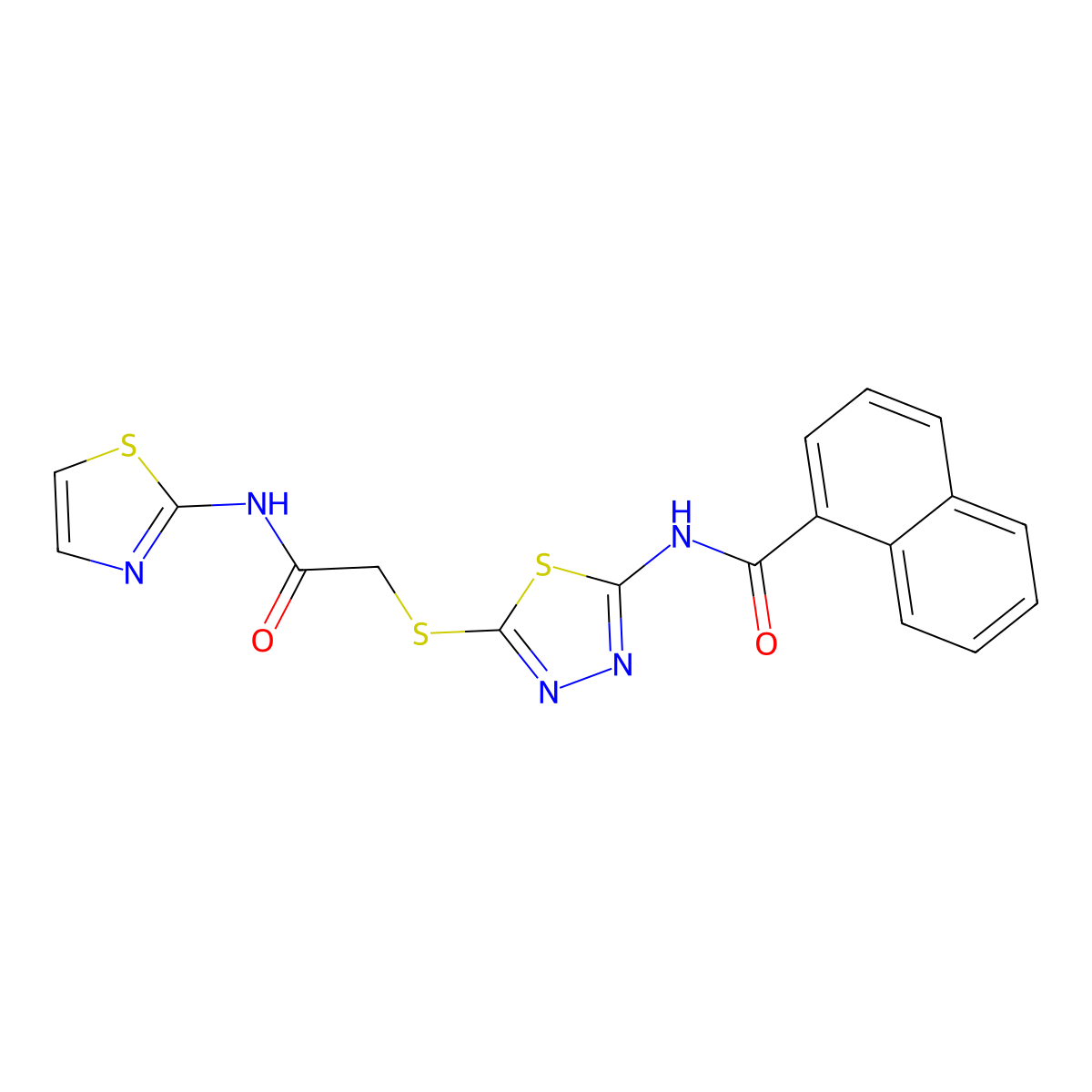 N-(5-((2-oxo-2-(thiazol-2-ylamino)ethyl)thio)-1,3,4-thiadiazol-2-yl)-1-naphthamide molecular structure, CAS 389073-35-2