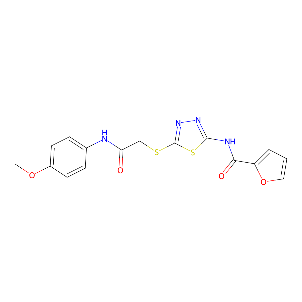 N-[5-[2-(4-methoxyanilino)-2-oxoethyl]sulfanyl-1,3,4-thiadiazol-2-yl]furan-2-carboxamide molecular structure, CAS 389073-40-9