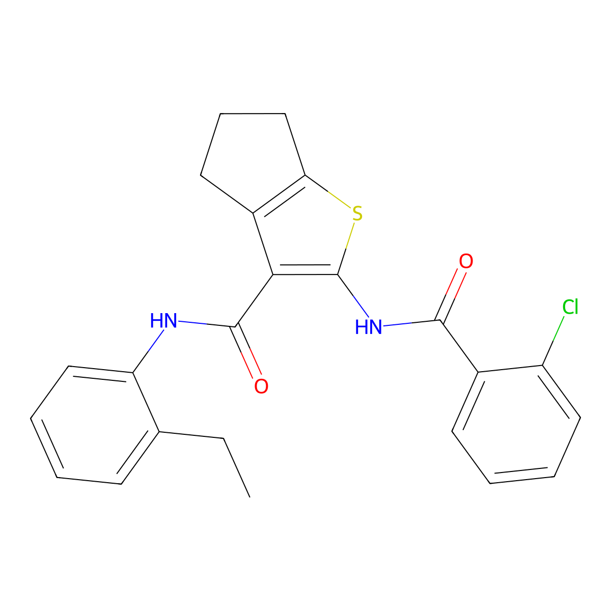 2-[(2-chlorobenzoyl)amino]-N-(2-ethylphenyl)-5,6-dihydro-4H-cyclopenta[b]thiophene-3-carboxamide molecular structure, CAS 389073-44-3