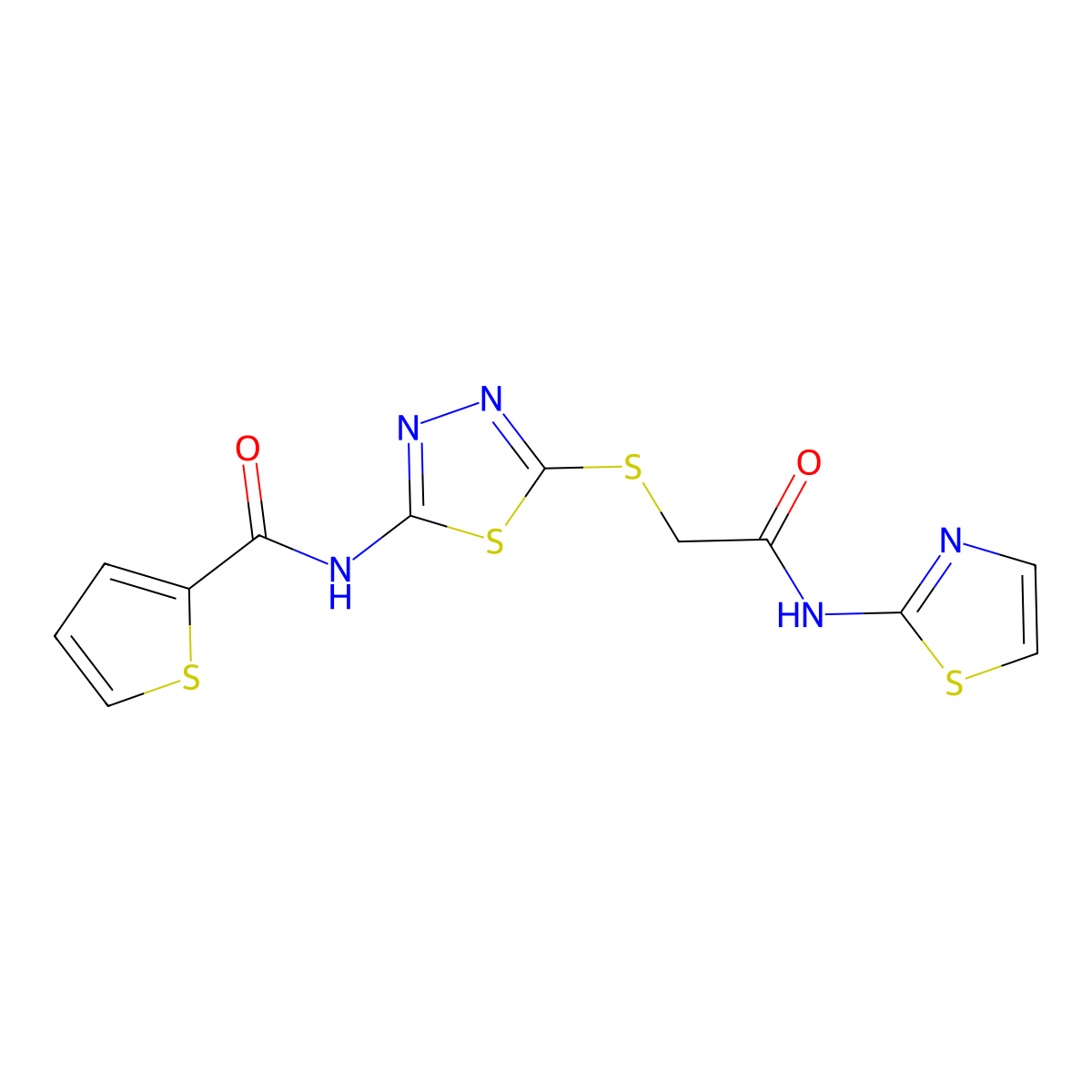 N-(5-((2-oxo-2-(thiazol-2-ylamino)ethyl)thio)-1,3,4-thiadiazol-2-yl)thiophene-2-carboxamide molecular structure, CAS 389073-56-7