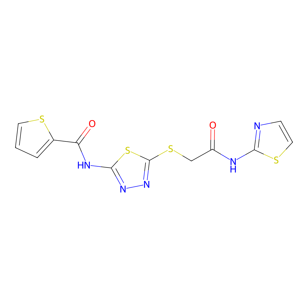 N-(5-((2-oxo-2-(thiazol-2-ylamino)ethyl)thio)-1,3,4-thiadiazol-2-yl)thiophene-2-carboxamide molecular structure, CAS 389073-56-7