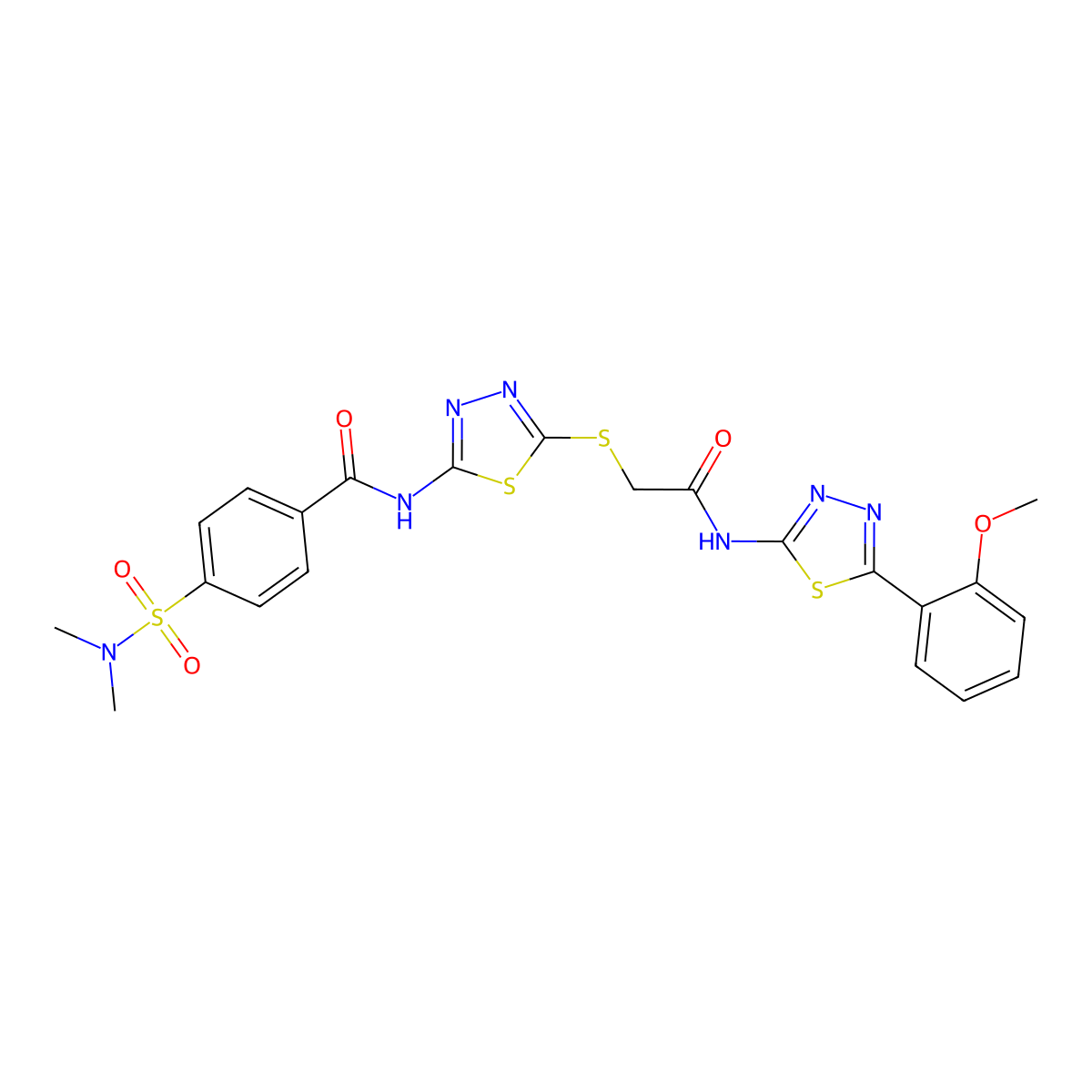 4-(N,N-dimethylsulfamoyl)-N-(5-((2-((5-(2-methoxyphenyl)-1,3,4-thiadiazol-2-yl)amino)-2-oxoethyl)thio)-1,3,4-thiadiazol-2-yl)benzamide molecular structure, CAS 389073-61-4
