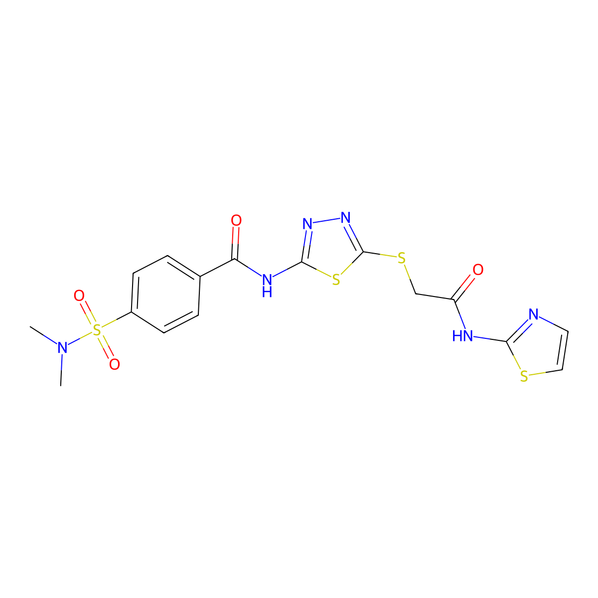 4-(N,N-dimethylsulfamoyl)-N-(5-((2-oxo-2-(thiazol-2-ylamino)ethyl)thio)-1,3,4-thiadiazol-2-yl)benzamide molecular structure, CAS 389073-62-5