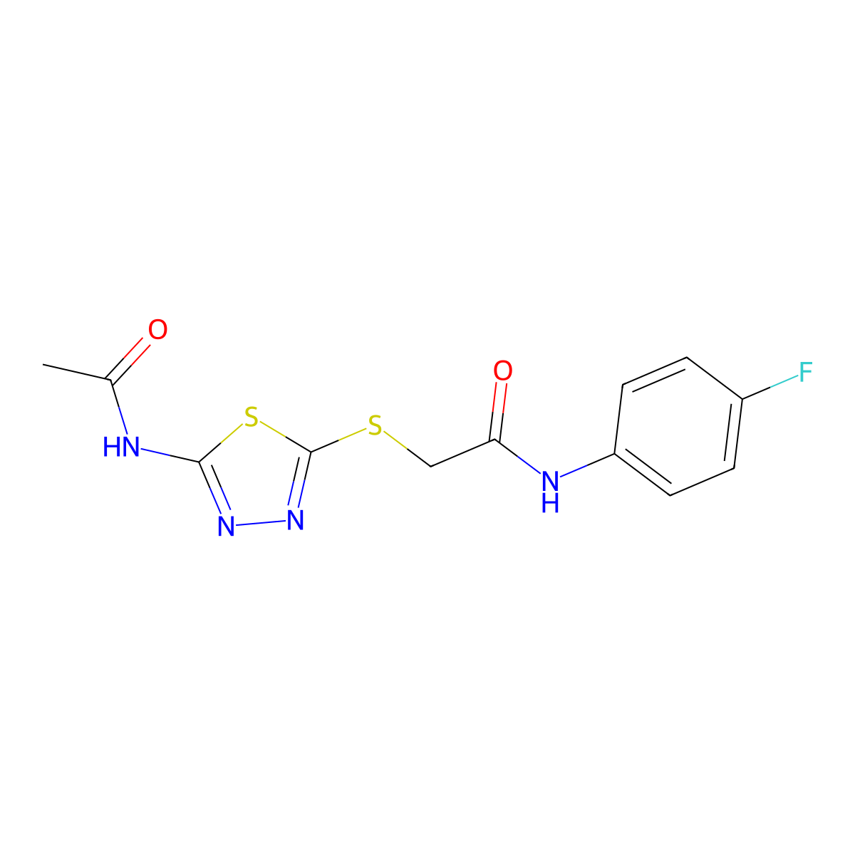 2-{[5-(acetylamino)-1,3,4-thiadiazol-2-yl]sulfanyl}-N-(4-fluorophenyl)acetamide molecular structure, CAS 389073-81-8