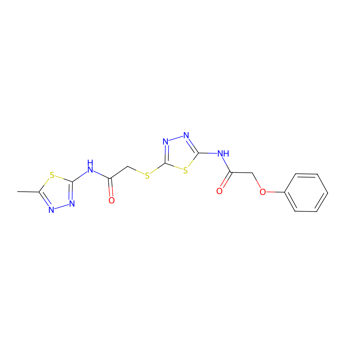 N-(5-methyl-1,3,4-thiadiazol-2-yl)-2-((5-(2-phenoxyacetamido)-1,3,4-thiadiazol-2-yl)thio)acetamide molecular structure, CAS 389073-88-5