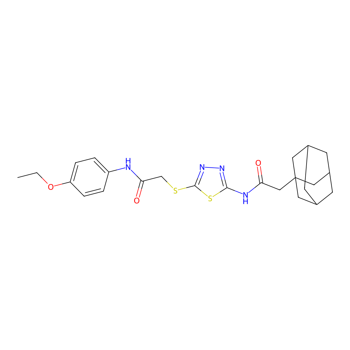 2-(1-adamantyl)-N-[5-[2-(4-ethoxyanilino)-2-oxoethyl]sulfanyl-1,3,4-thiadiazol-2-yl]acetamide molecular structure, CAS 389074-02-6