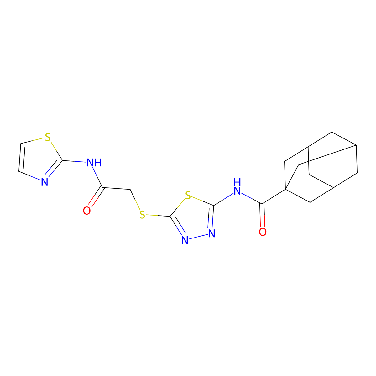 N-[5-[2-oxo-2-(1,3-thiazol-2-ylamino)ethyl]sulfanyl-1,3,4-thiadiazol-2-yl]adamantane-1-carboxamide molecular structure, CAS 389074-05-9